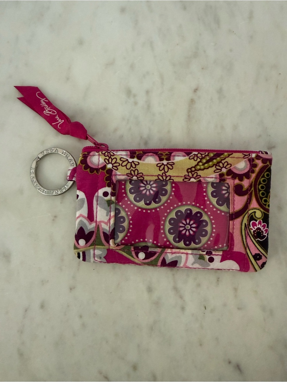 Vera Bradley Very Berry Paisley Zip ID Wallet Pink Purple Coin Pouch Keychain